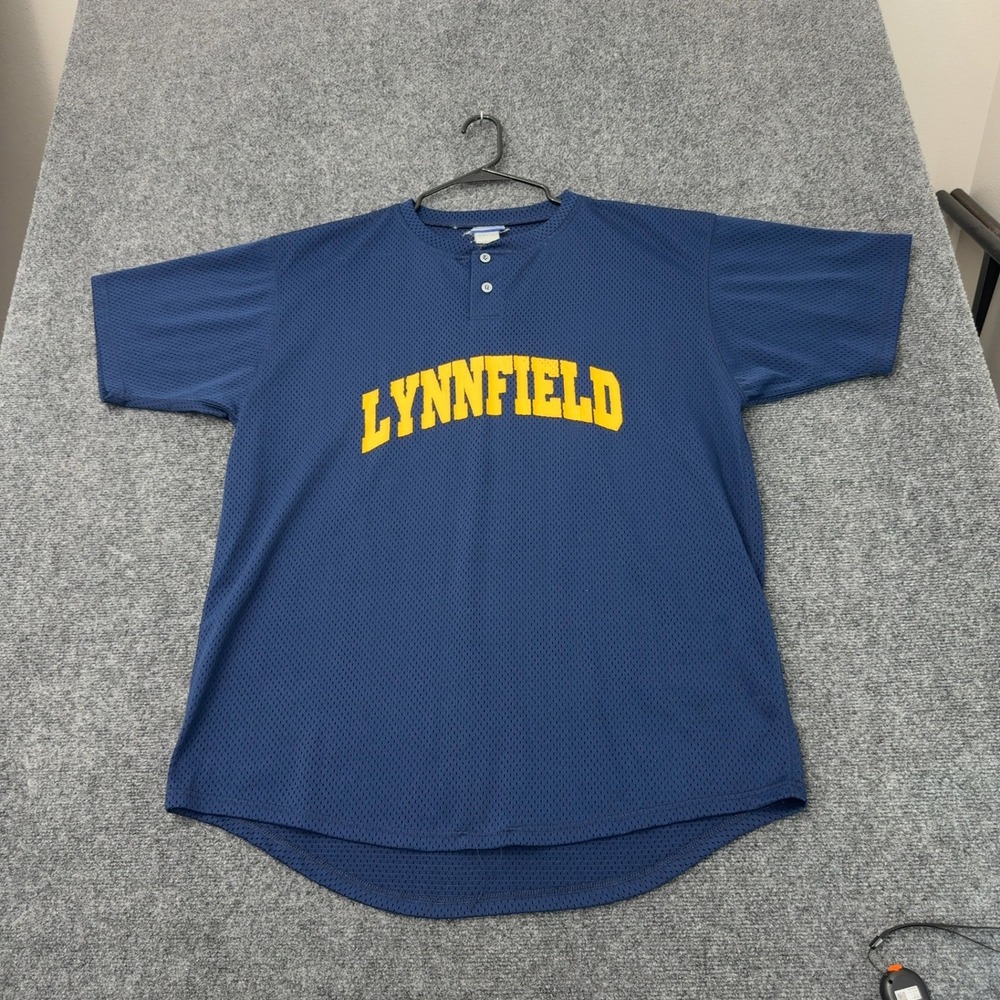 Lynnfield Reebok Jersey Mens XL Navy Blue Mesh Henley Athletic Sporty Jersey
